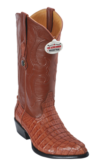 Los Altos Cognac All-Over Genuine Crocodile Tail J-Toe Cowboy Boots 990103